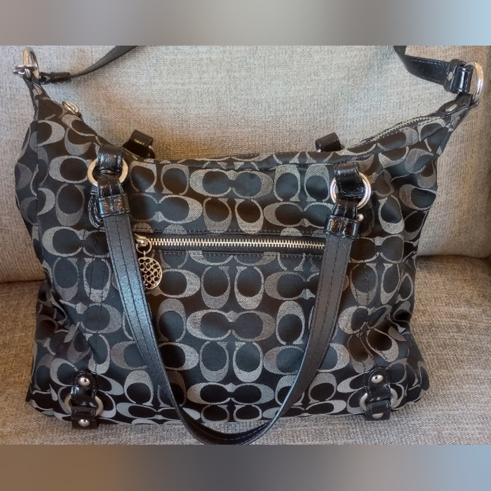 Coach Black and Gray Signature Handbag